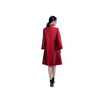 BBLLUUEE Long Sleeved Dress Women's Maple Leaf Red