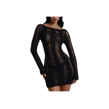 Jaded London Umbra ShreddedMiniDress Long-Sleeved Dresses Women's Black