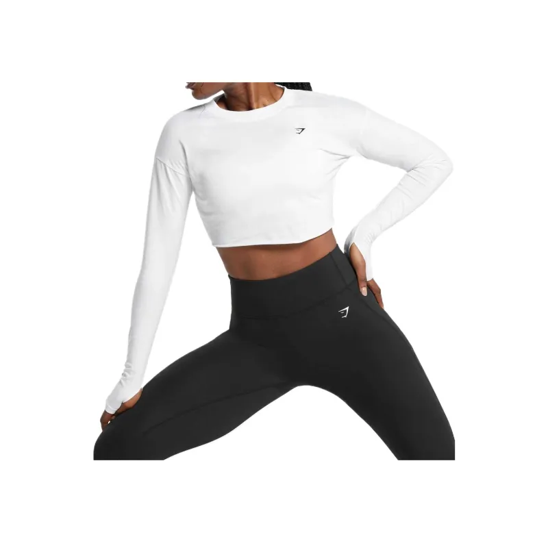GYMSHARK Lifting Long Sleeve Crop Top Crop Tops Women's White-2