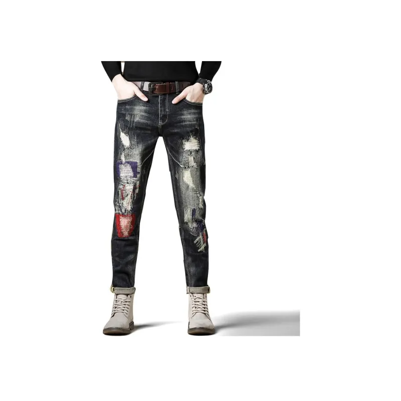 FAIRWHALE Jeans Spring Summer Unisex Patch Black-2