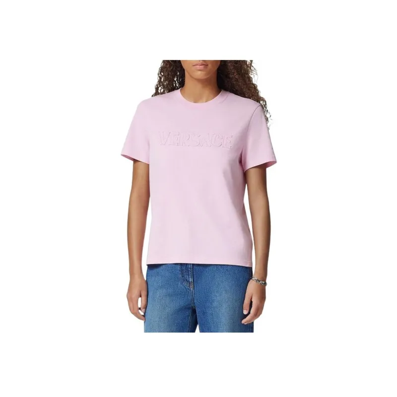 VERSACE Logo embroidered Fringed T shirt-1