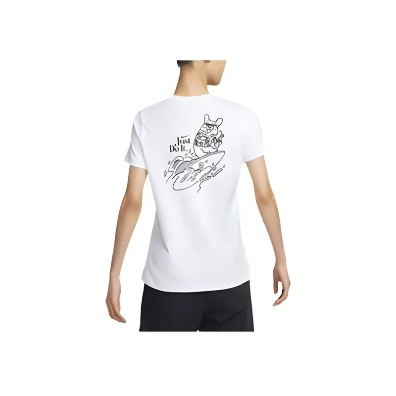 Nike Women'ss Summer Cartoon Print Crewneck Pullover T-Shirt White-4