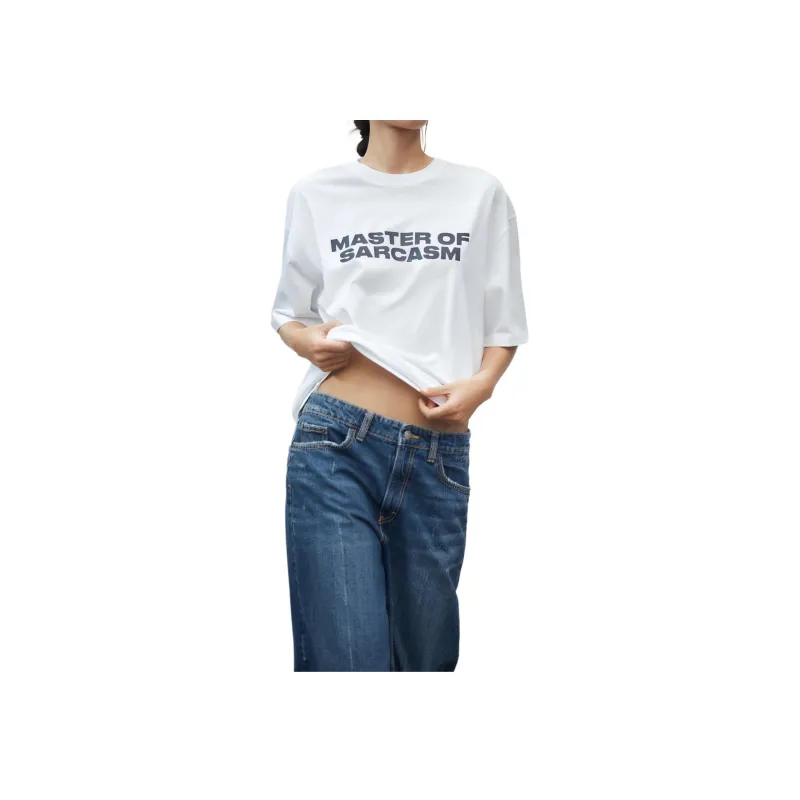 ZARA Drop Shoulder Sleeve T Shirt Women's White-3