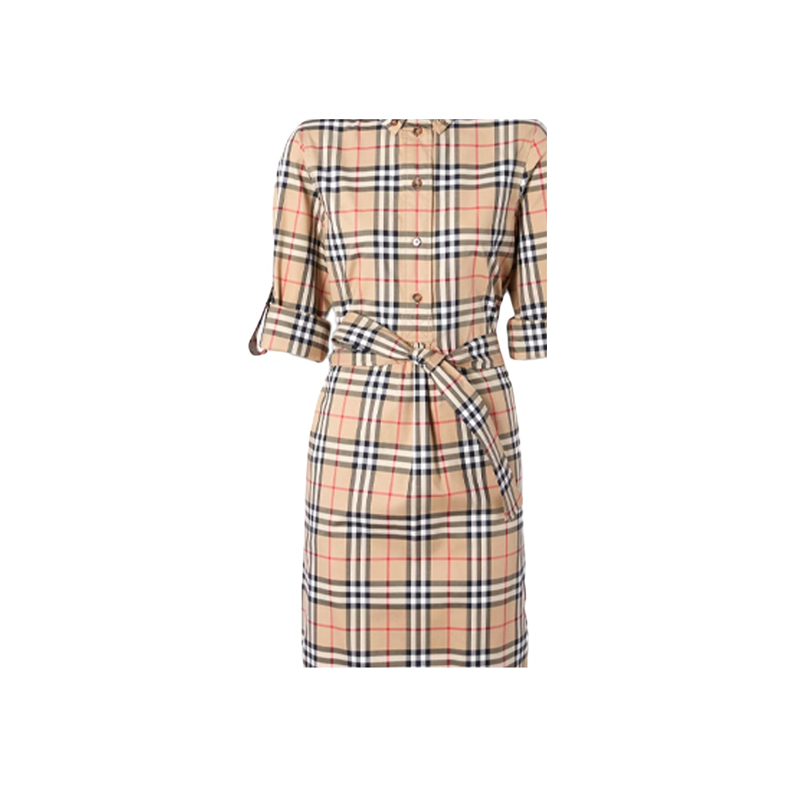 【BURBERRY】Vintage Checkered Tie Waist Shirt Dress/追跡可能 Burberry Checked Tie-Waist Shirt Dress - POIZON
