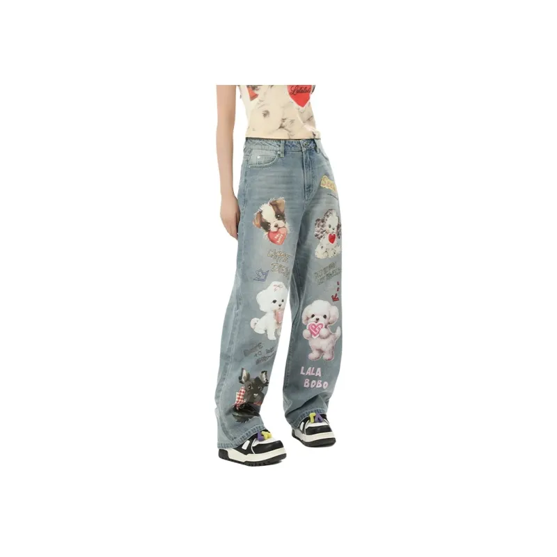 LALABOBO Jeans Women's Medium Blue White-3