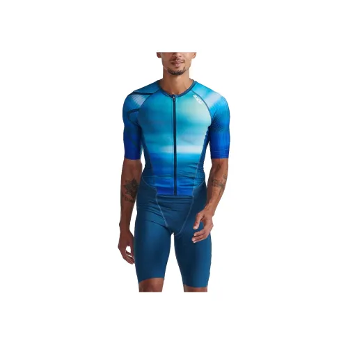2XU 바이브런트 그린 아일랜드 블루 남성 사이클복