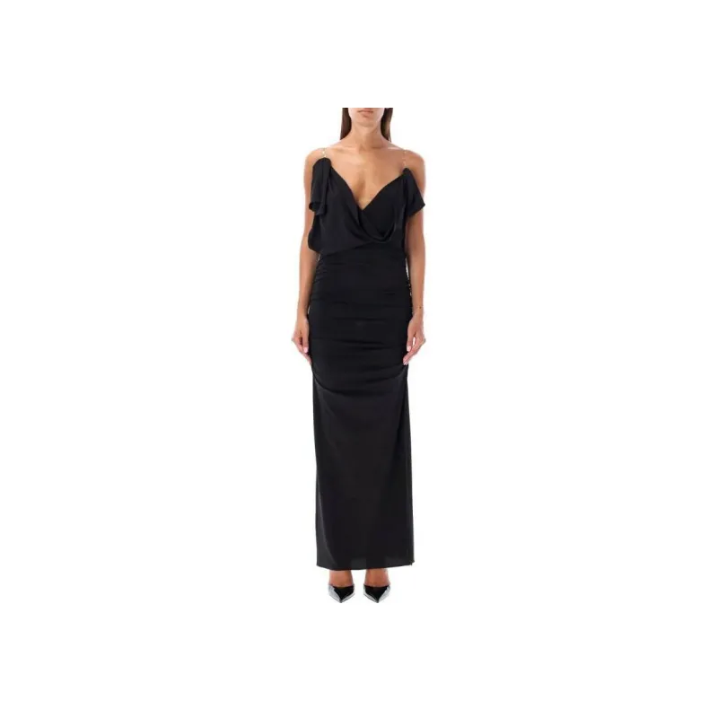 The Attico Ruched Satin Maxi Dress-0