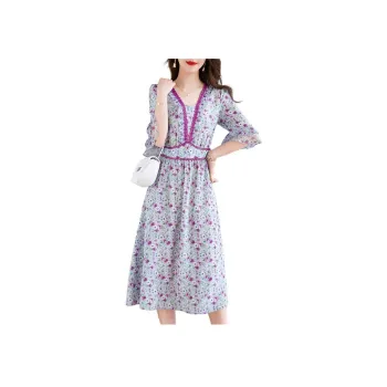 Ink Beauty Long Sleeved Dress Women's Gray Purple