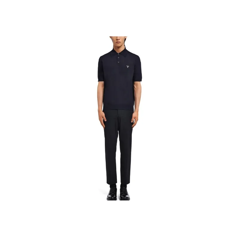 PRADA Triangle Logo Short Sleeved Polo Shirt-3