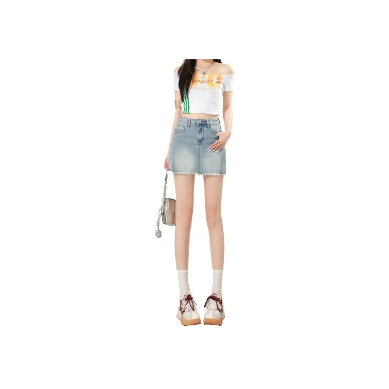 7 SEVFUN Denim Short Skirts Women's Light Blue-0