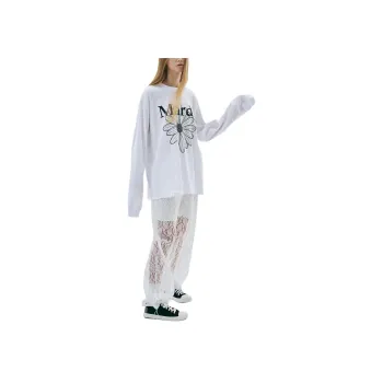 MARDI MERCREDI SS25 UNISEX TSHIRT LONG SLEEVE FLOWERMARDI_WHITE BLACK T Shirt Korean Style Unisex White Black