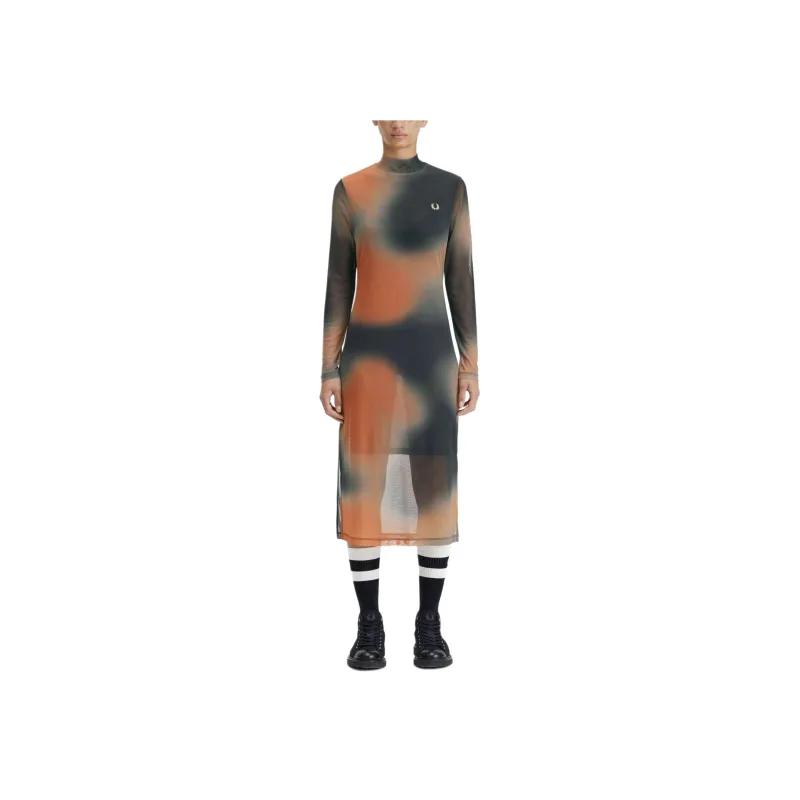 FRED PERRY Printed Mesh Mock Neck Dress Long Sleeved Dress Women's Multicolor-2