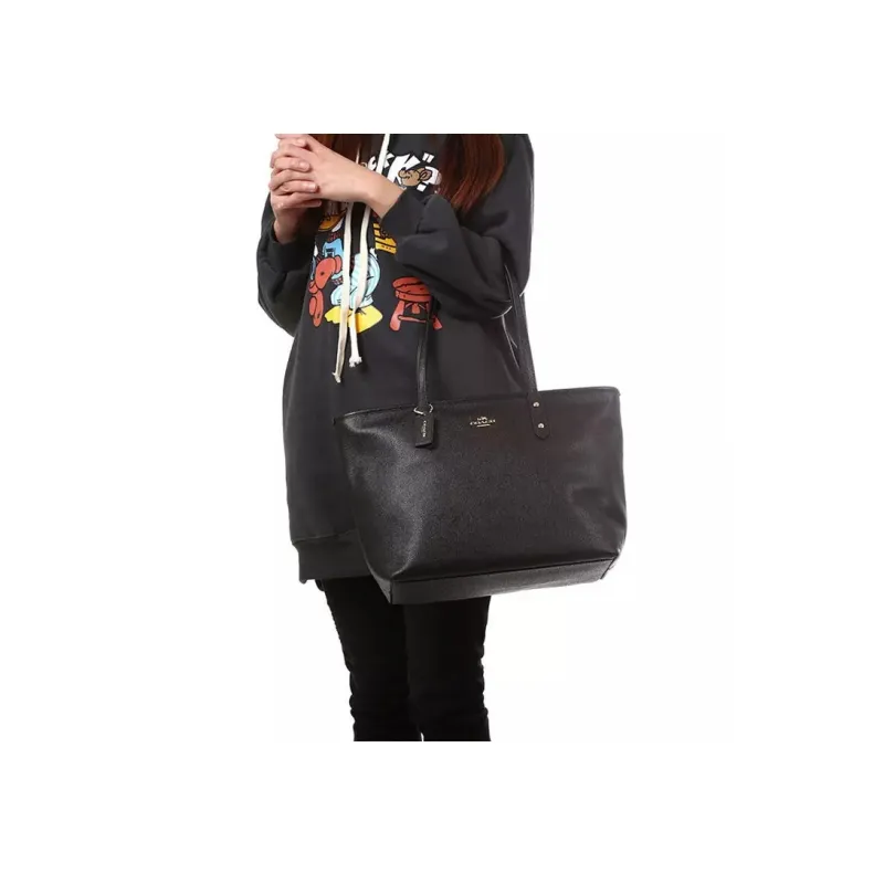 COACH City Zip Tote Cow Leather Tote Bag, Shopping Bag, Shoulder Bag Women's Black-8