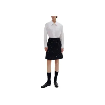 Roselingling Casual Short Skirts Women's Shimmering Silver Scales Black