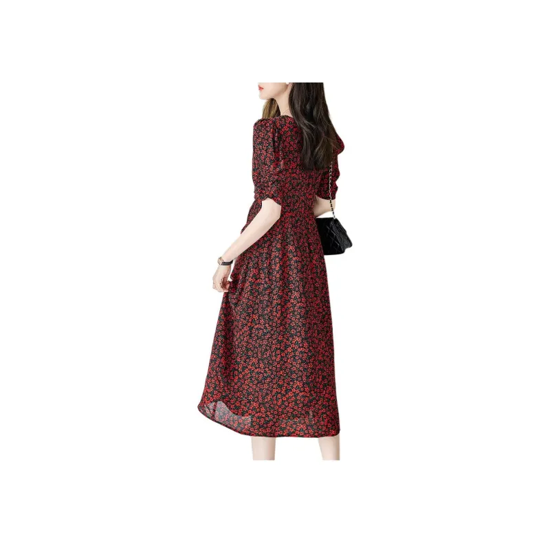 【dme】 Short Sleeved Dresses Women's Dark Red-1