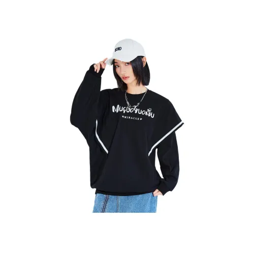MUGUOGUOMU 블랙 여성 맨투맨