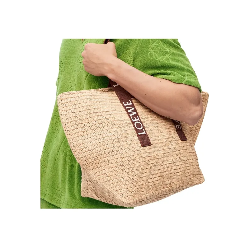 LOEWE Fold Shopper In Raffia Natural/Tan-6