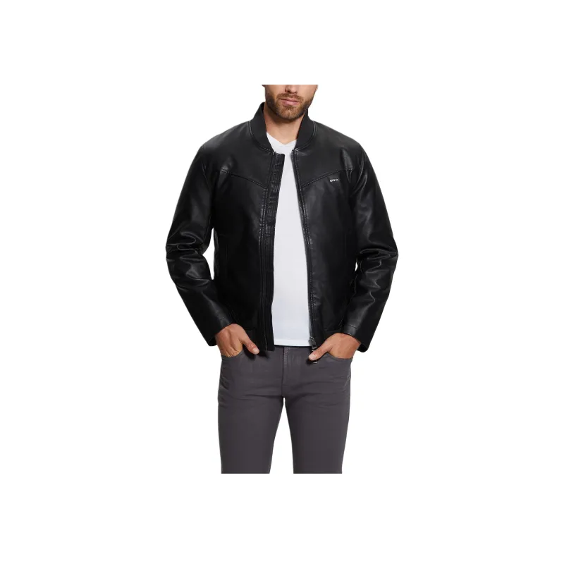 GUESS Faux Leather Bomber Jacket Jackets Coats Men's Black-2