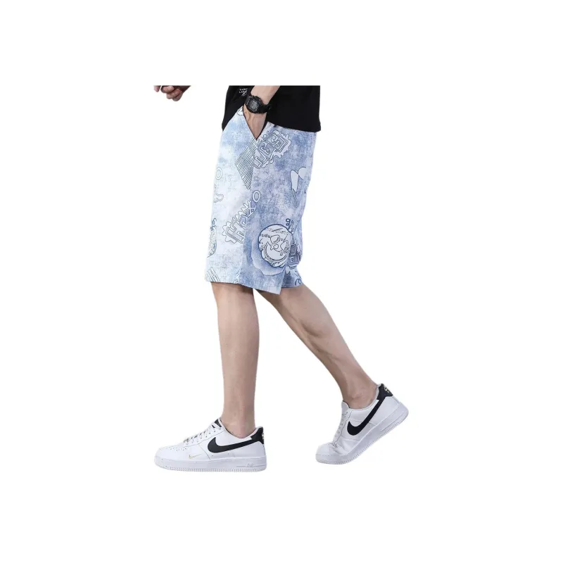Tonlion Casual Shorts Men's Light Floral Blue-1