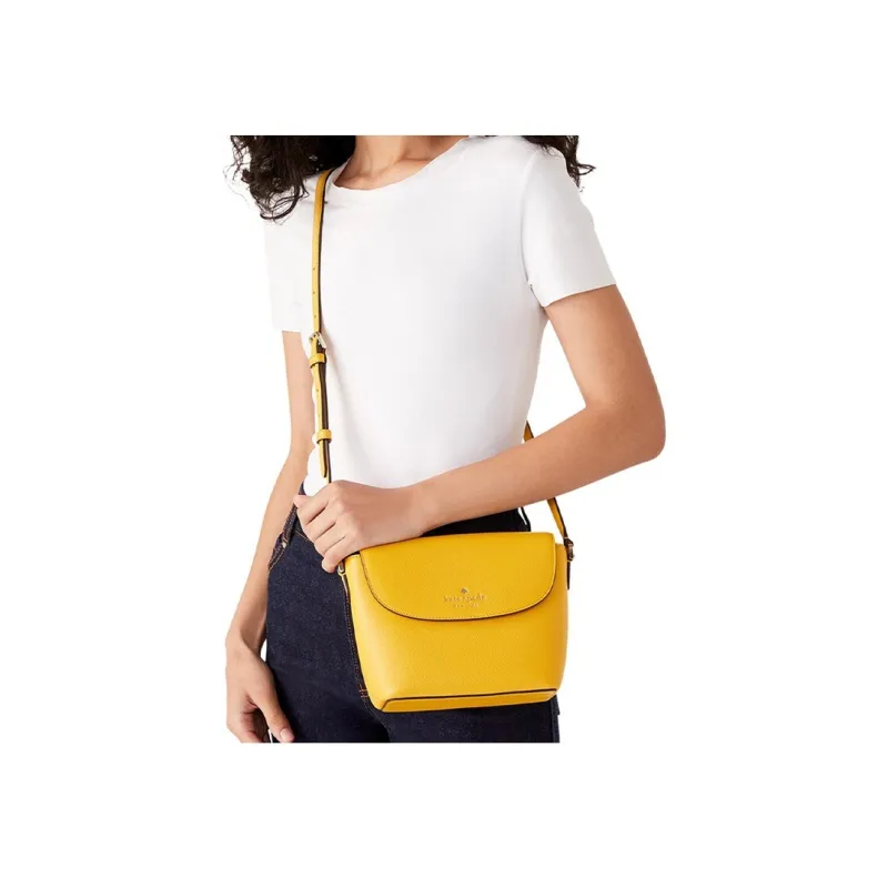 Kate Spade Litchi Grain Leather Shoulder Bag, Crossbody Bag Women's Sunflower Yellow-3