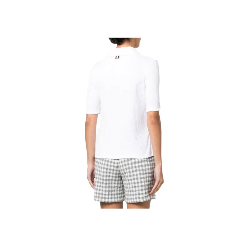 THOM BROWNE Ribbed Cotton Polo Top-1