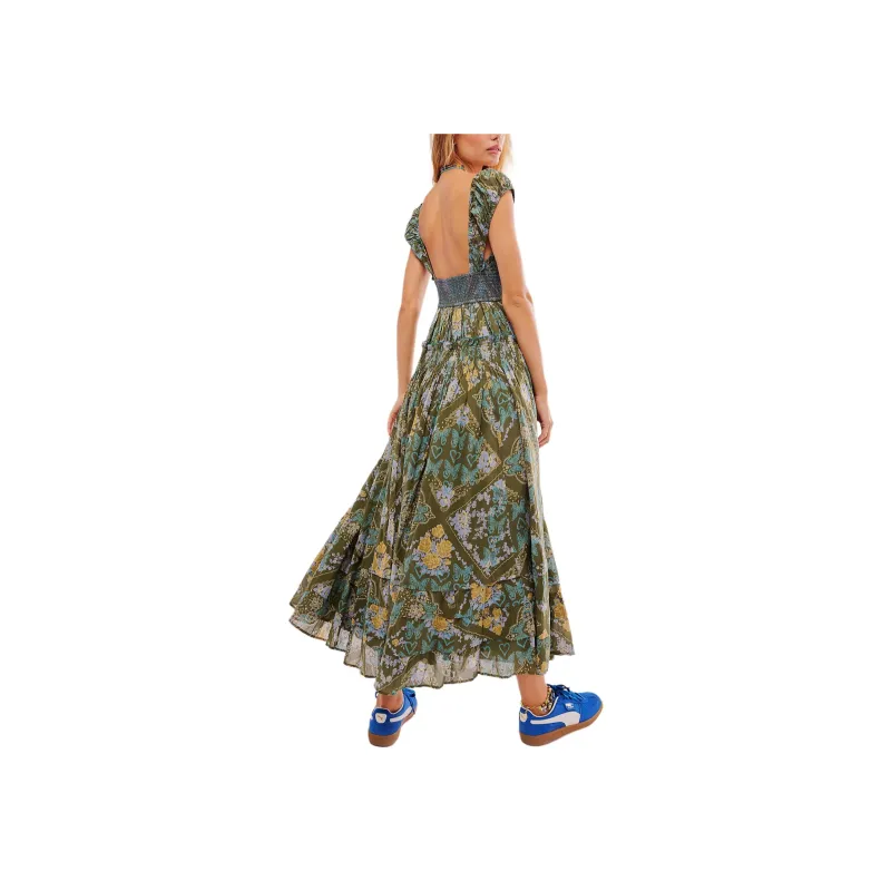 FREE PEOPLE Forever Favorite Maxi Dress Short-Sleeved Dresses Women's Army Combo/Army Green Combo-0