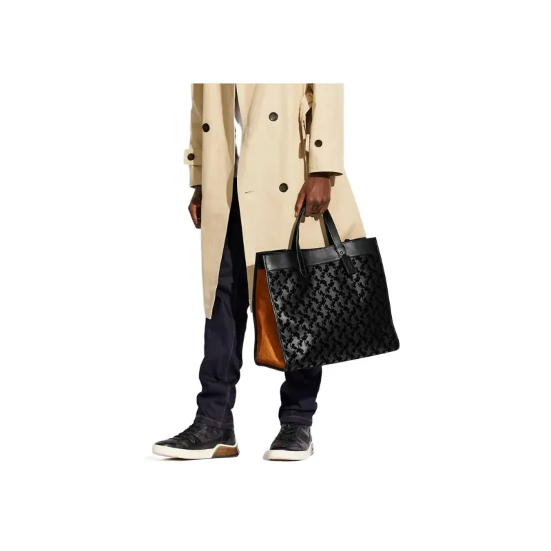 COACH Canvas With Leather Suede Tote Bag Shopping Bag Handbag Large Size Men's Black & Yellow-4