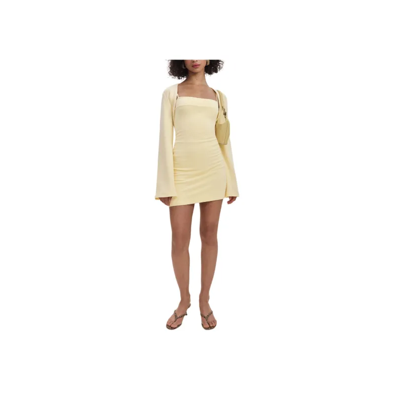 REFORMATION Chloe Knit Shrug Dress Set Skirt Set Women's Egg Custard-0