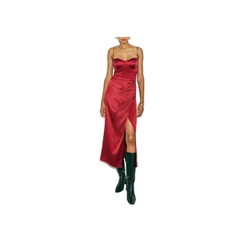 REFORMATION Marguerite Silk Dress Slip Dresses Women's Sand Gray Red