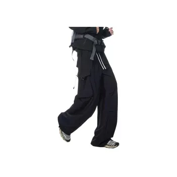 ALEXANDRO FRATELLI Comfortable Draped Trendy Versatile Multi Pocket Cargo Pants Unisex Black White Purple