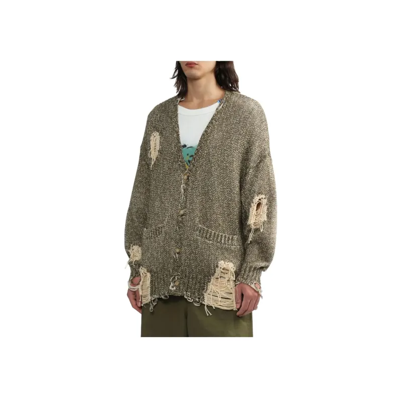 R13 Jumbo Distressed Tweed print Cardigan-3