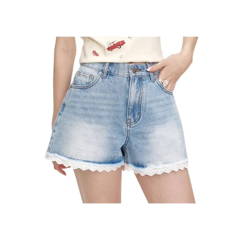ELF SACK Denim Shorts Women's Lace Denim Blue-0