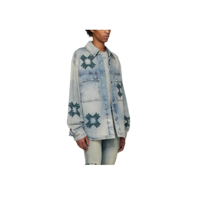AMIRI Logo Embroidered Distressed Denim Overshirt-3