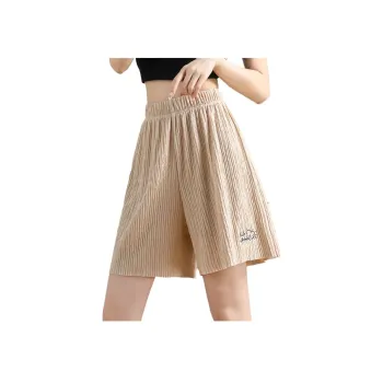 Jean West Resort Style Solid Color High Rise Knee Length Pants Outerwear Thin Petite Summer Women's Apricot