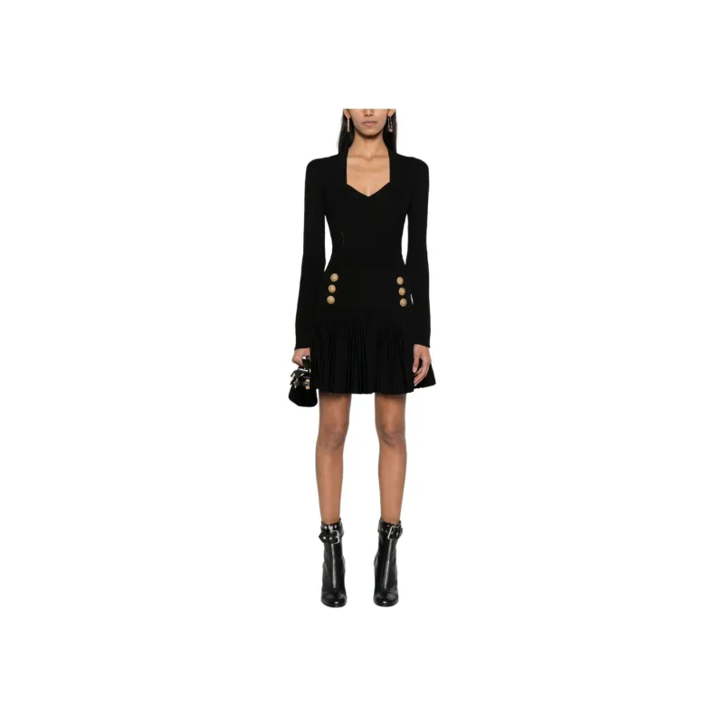 BALMAIN Ribbed Knit Flared Mini Dress-2