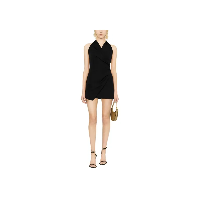 BALMAIN Halterneck Sleeveless Draped Mini Dress-1