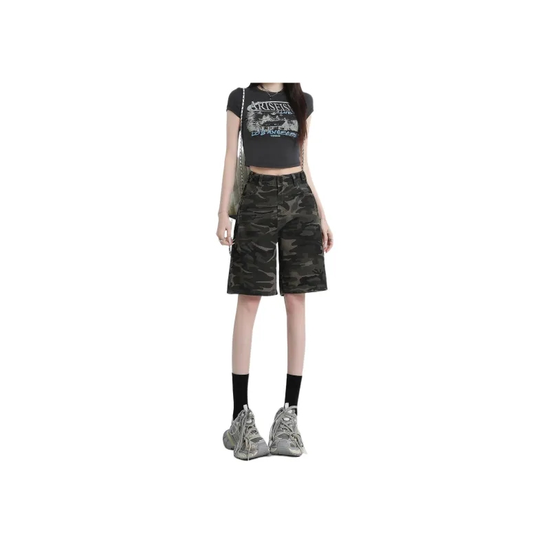 Wen Shan Denim Shorts Women's Army Green-0