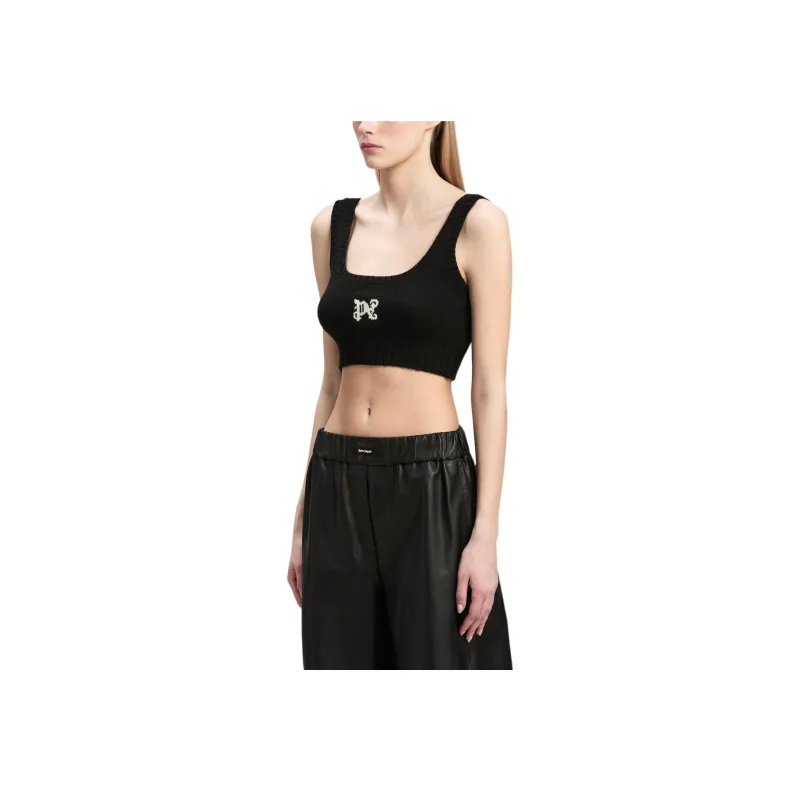 PALM ANGELS Intarsia Knit logo Crop Top-3