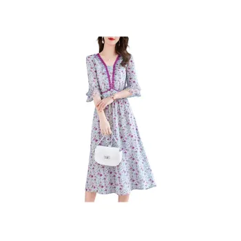 Ink Beauty Long Sleeved Dress Women's Gray Purple