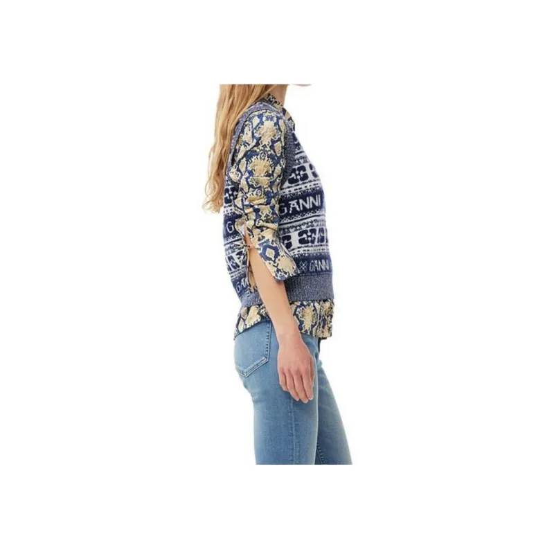 GANNI Logo Intarsia Knit V Neck Mix Vest-2