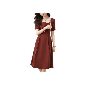 Mo Han Yi Mei Short Sleeved Dress Women's Brick Red
