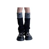 Drawstring Patchwork Slouch Socks-Black & Gray
