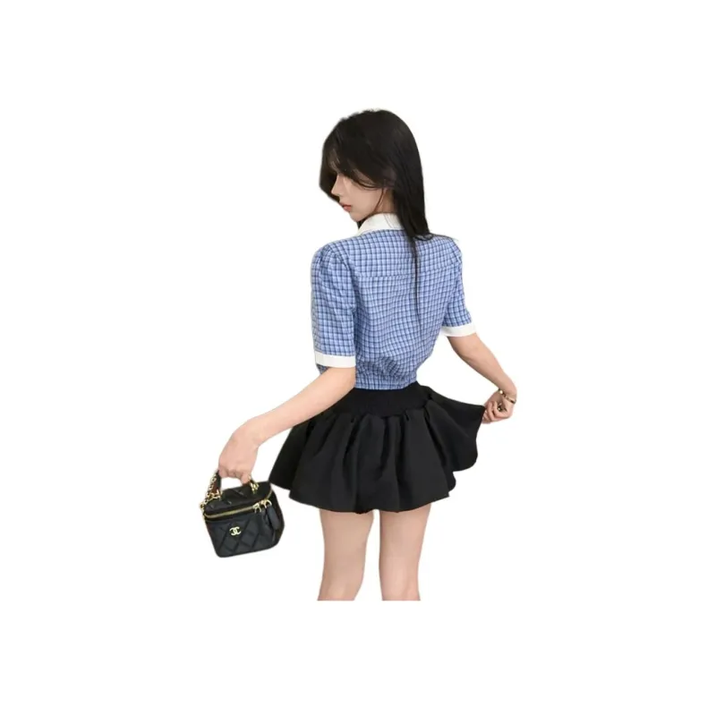 Garbege Uniform Women's Blue Shirt Bow Tie Black Skirt Set-0