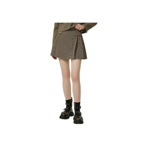 AIVEI 블랙 화이트 체크 8100 여성 캐주얼 숏 스커트