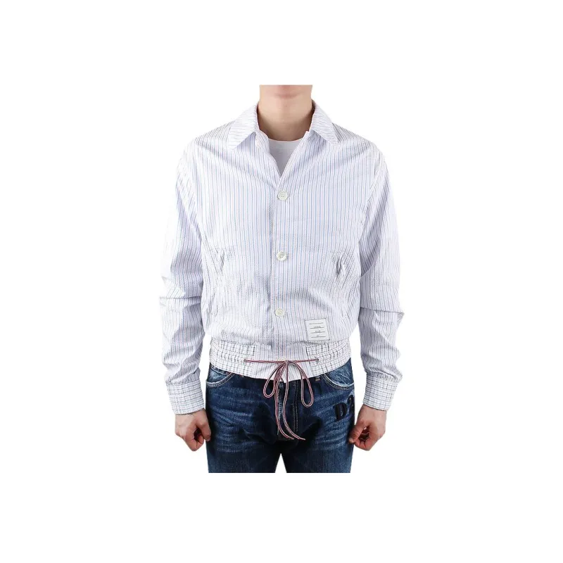 THOM BROWNE Striped Drawstring Waistband Shirt Jacket-3