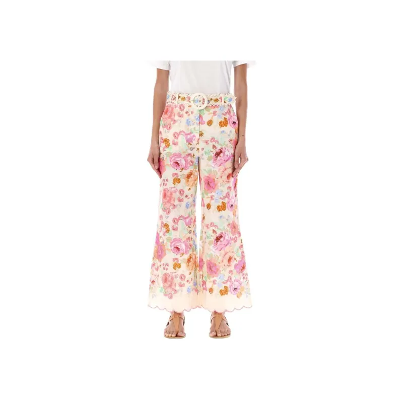 Zimmermann Raie Floral Printed Cropped Flared Pants-0