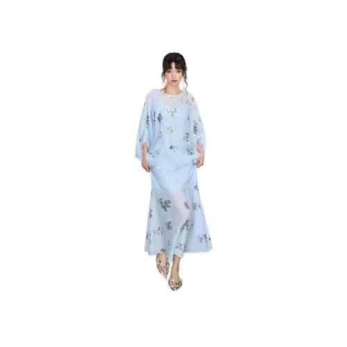 MUKZIN 블루 의류 세트 여성 투피스 스커트 세트