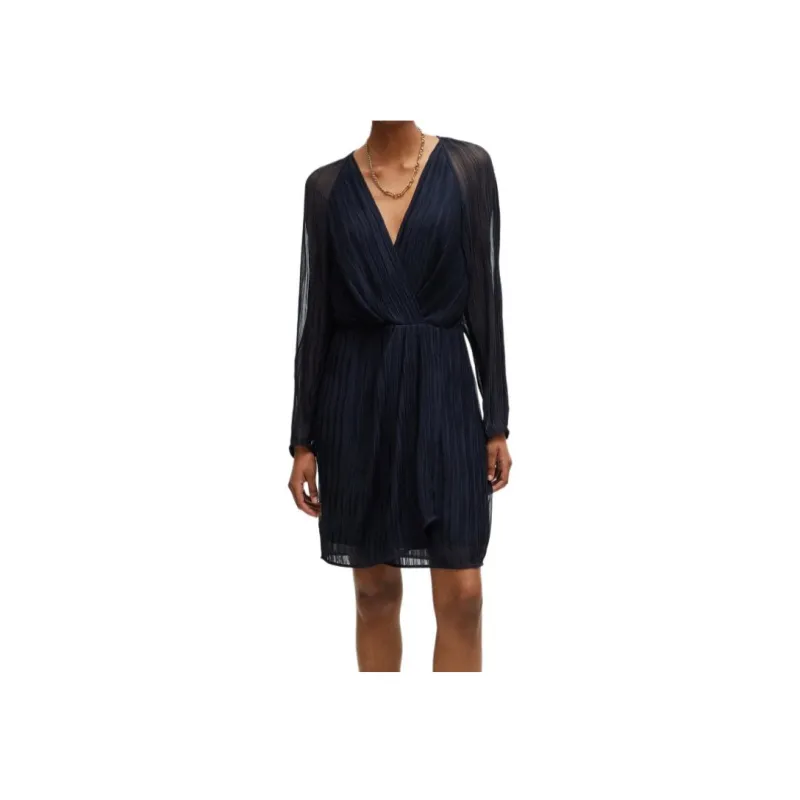 HUGO BOSS Wrap-Front Dress With Drape Details Long-Sleeved Dresses Women's Dark Blue-2