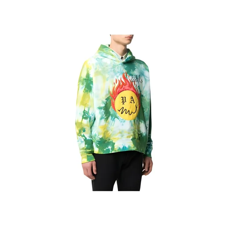 PALM ANGELS Smiley Intarsia Burning Head Tie Dye Hoodie-6