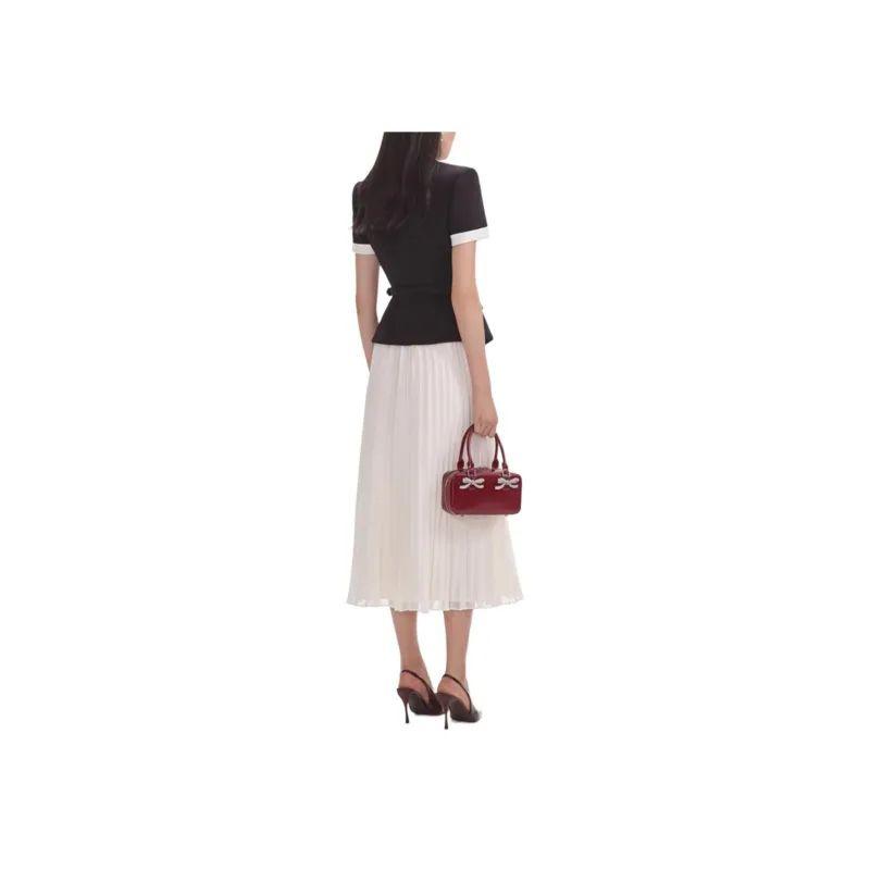 Self-portrait Short-Sleeved Dresses Women's Black White Color Blocking-2